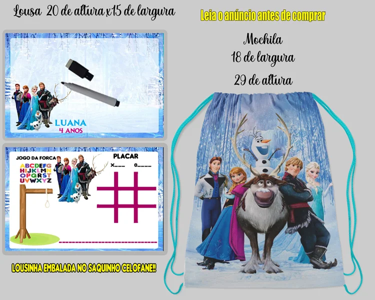Kit Mochilinha e Lousa Magica Infantil Personalizada da Frozen - Imagem 1