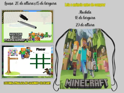 Kit Mochilinha e Lousa Magica Infantil Personalizada Minecraft