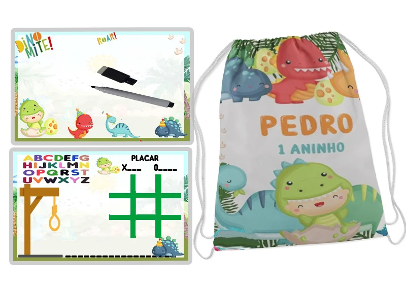 Kit Mochilinha e Lousa Magica Infantil Personalizada dos Dinossauros Baby - Imagem 1