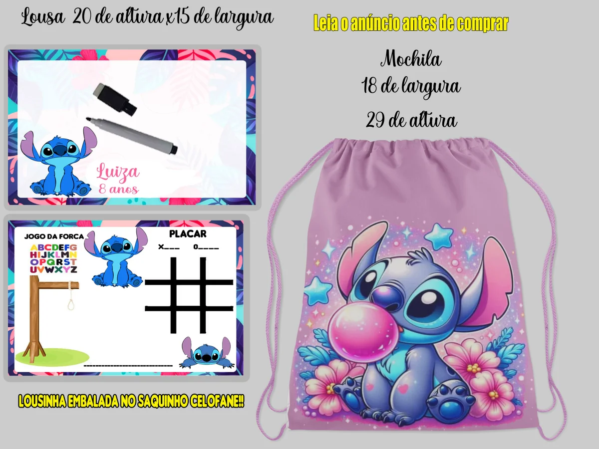 Kit Mochilinha e Lousa Magica Infantil Personalizada do Stitch - Imagem 1