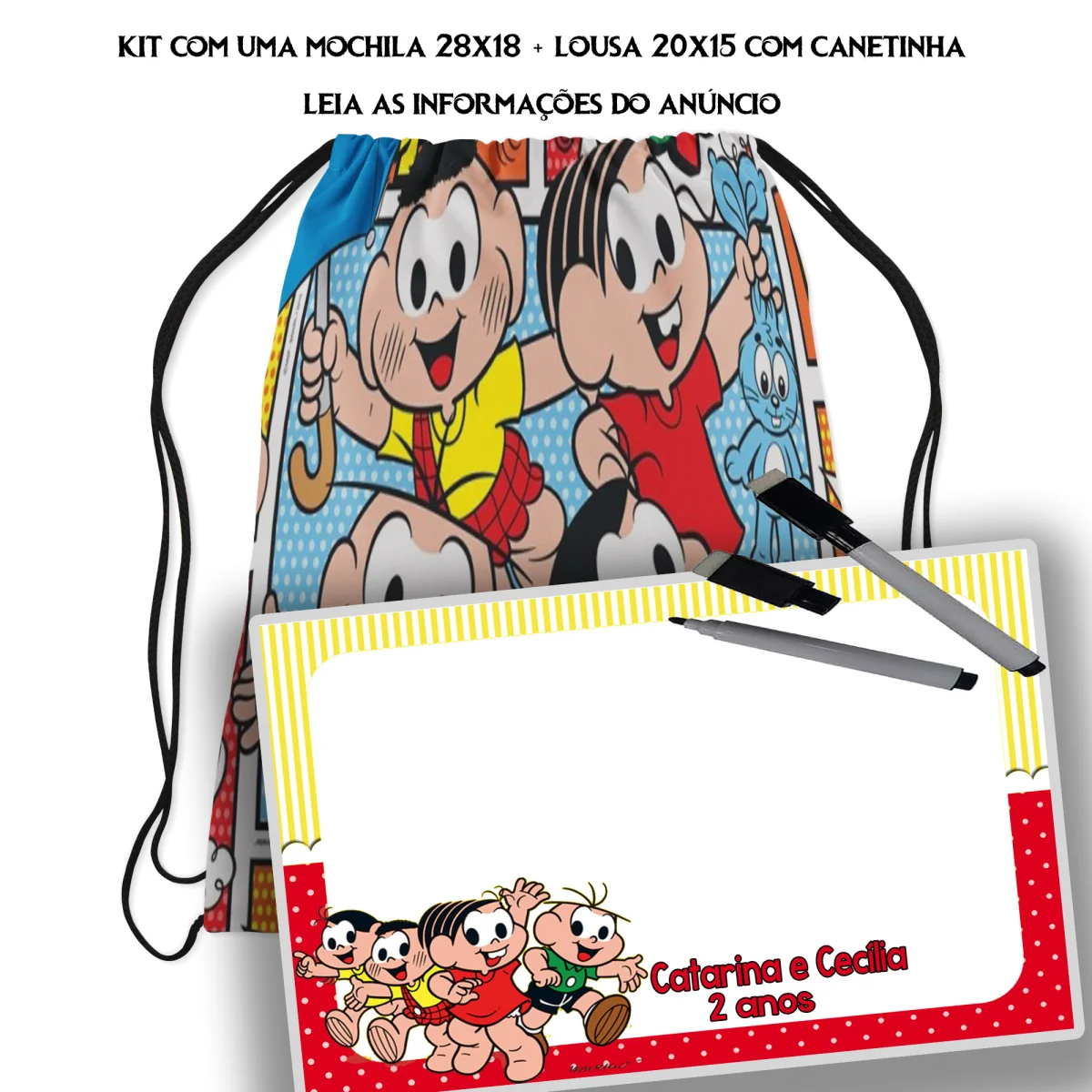 Kit Mochilinha e Lousa Magica Infantil Personalizada lembrancinhas da Turma da Mônica - Imagem 1