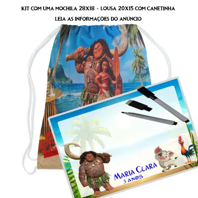 Kit Mochilinha e Lousa Magica Infantil Personalizada da Moana
