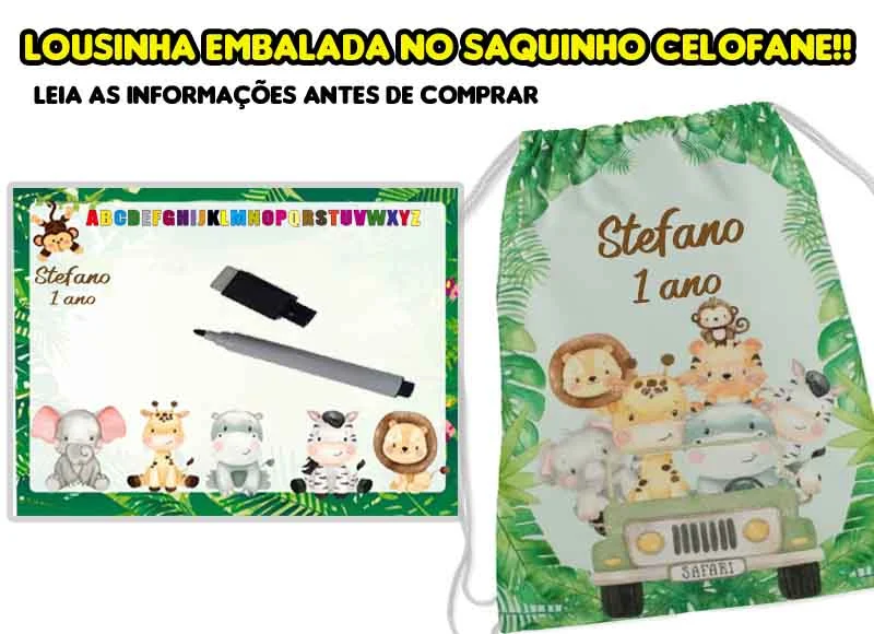 Kit Mochilinha e Lousa Magica Infantil Personalizada Safari Baby - Imagem 1