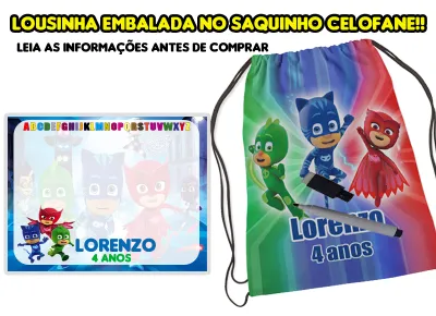 Kit Mochilinha e Lousa Magica Infantil Personalizada dos PJ MASKS