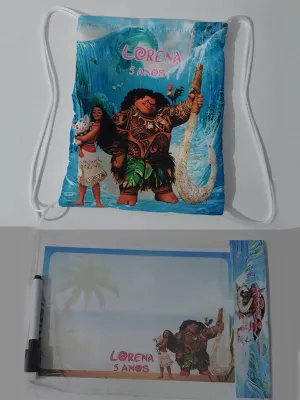 Kit Mochilinha e Lousa Magica Infantil Personalizada Lembrancinhas da Moanna