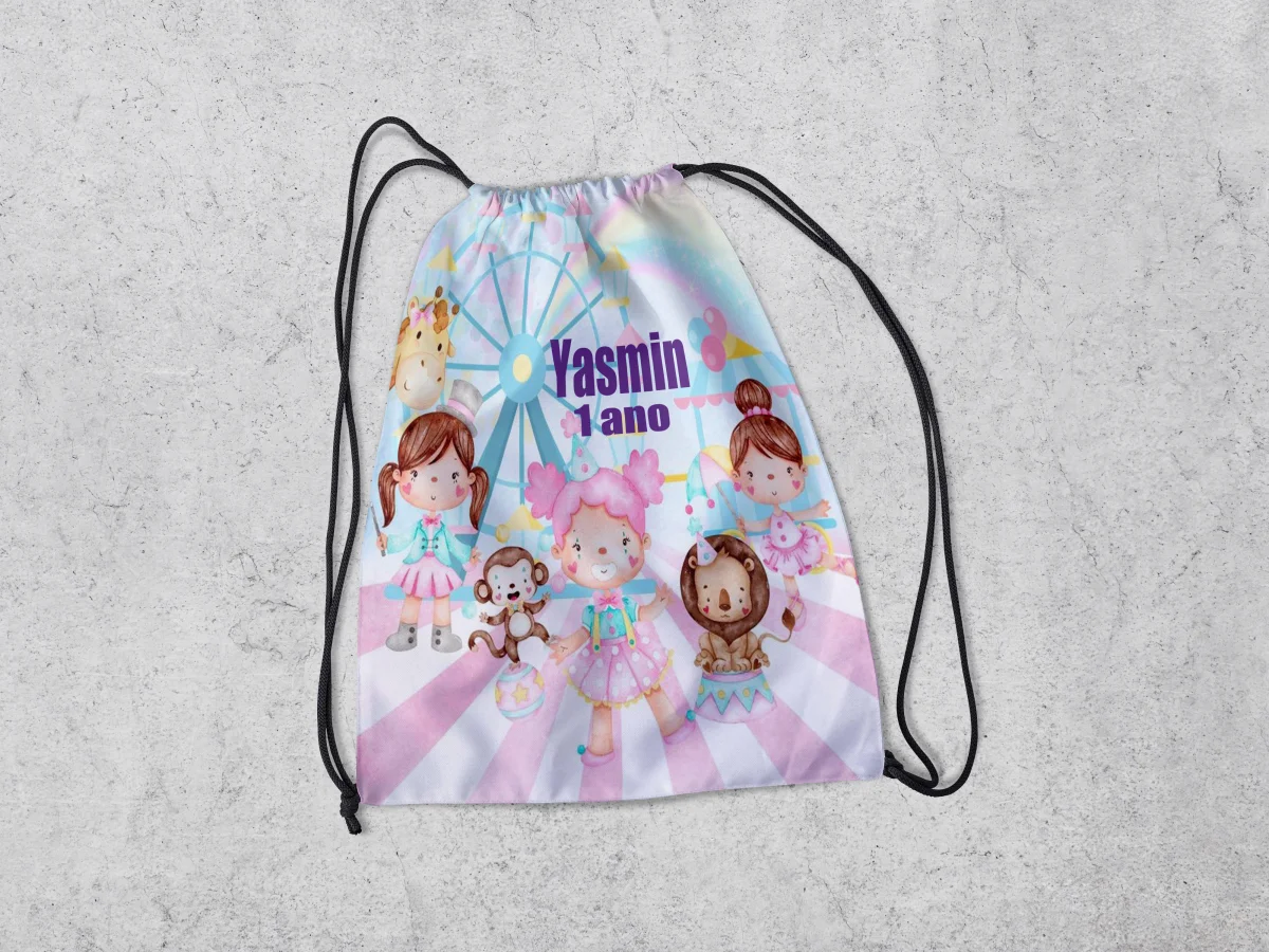 Mochilinha Personalizada para lembrancinhas do Circo Rosa - Imagem 2