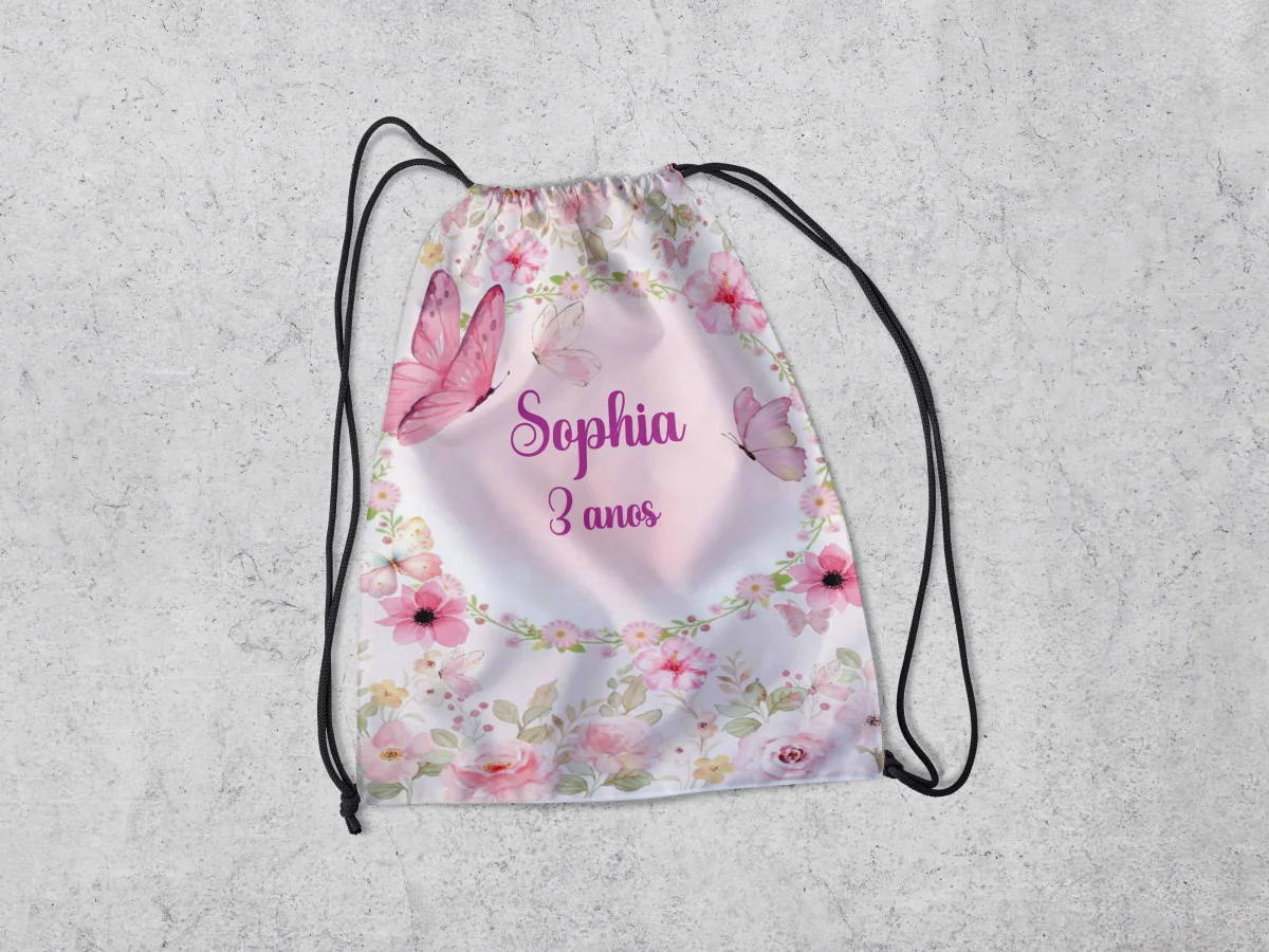 Mochilinha Personalizada para lembrancinhas Jardim das Borboletas - Imagem 1