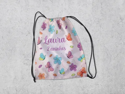 Mochilinha Personalizada para lembrancinhas Jardim das Borboletas