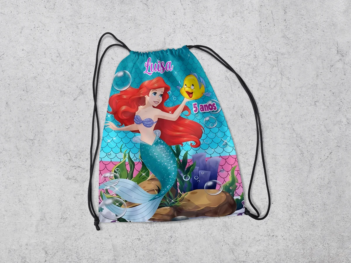 Mochilinha Personalizada para lembrancinhas da Sereia Ariel - Imagem 2