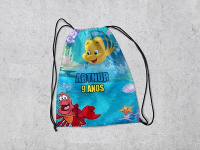 Mochilinha Personalizada para lembrancinhas do Linguado e Sebastian Ariel