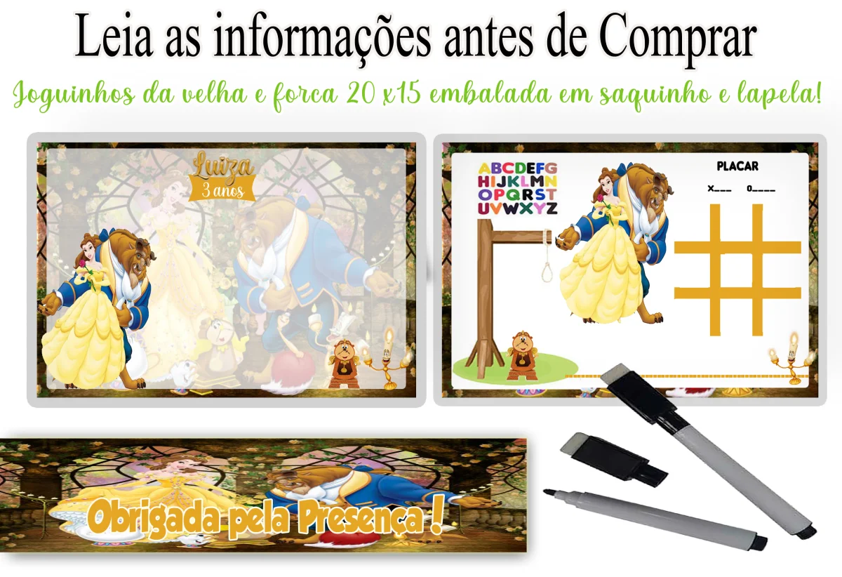 Lousa Magica infantil personalizada para lembrancinhas da Bela e Fera - Imagem 2