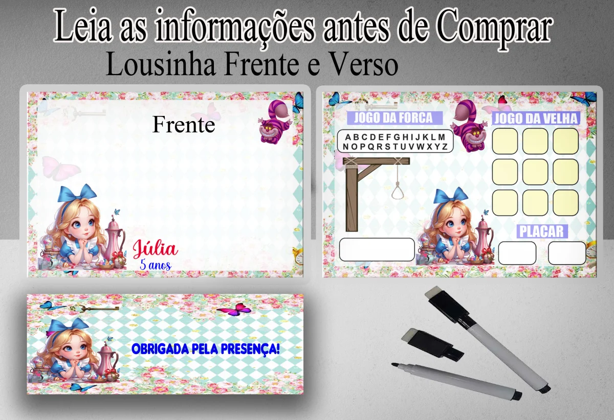 Lousa Magica infantil personalizada para lembrancinhas da Alice no Pais das Marvilhas - Imagem 2