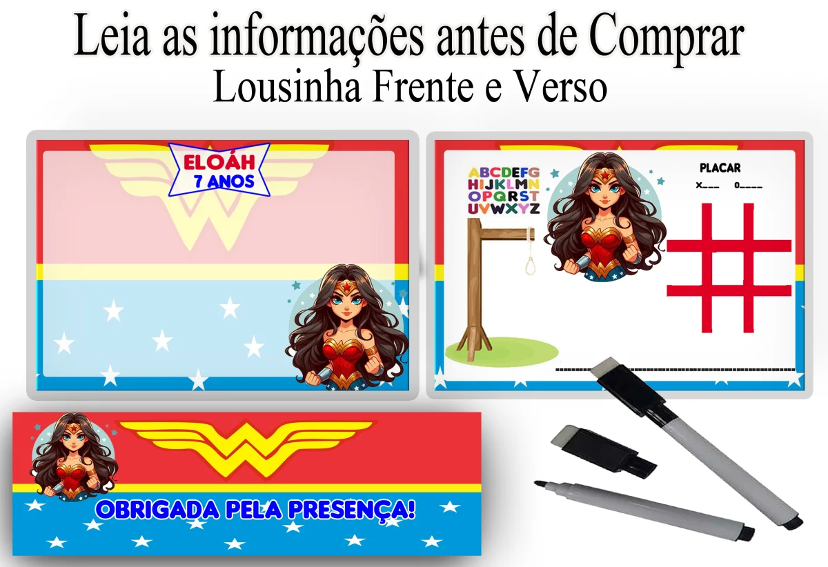 Lousa Magica infantil personalizada para lembrancinhas Mulher Maravilha - Imagem 1