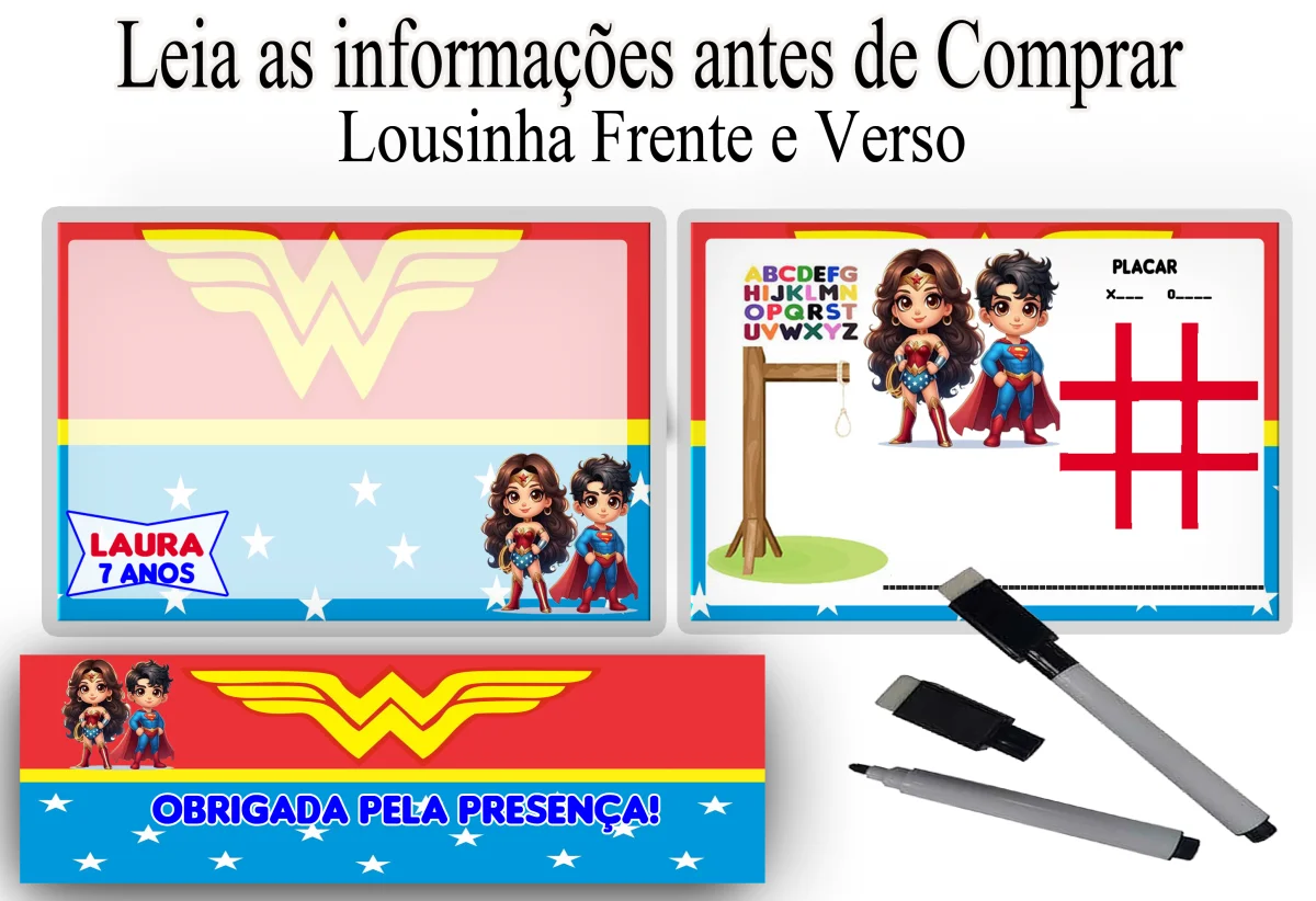 Lousa Magica infantil personalizada para lembrancinhas Mulher Maravilha - Imagem 3