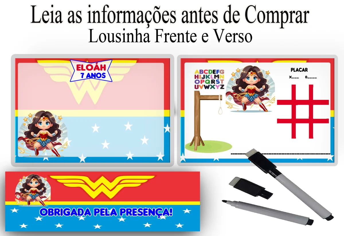 Lousa Magica infantil personalizada para lembrancinhas Mulher Maravilha - Imagem 2