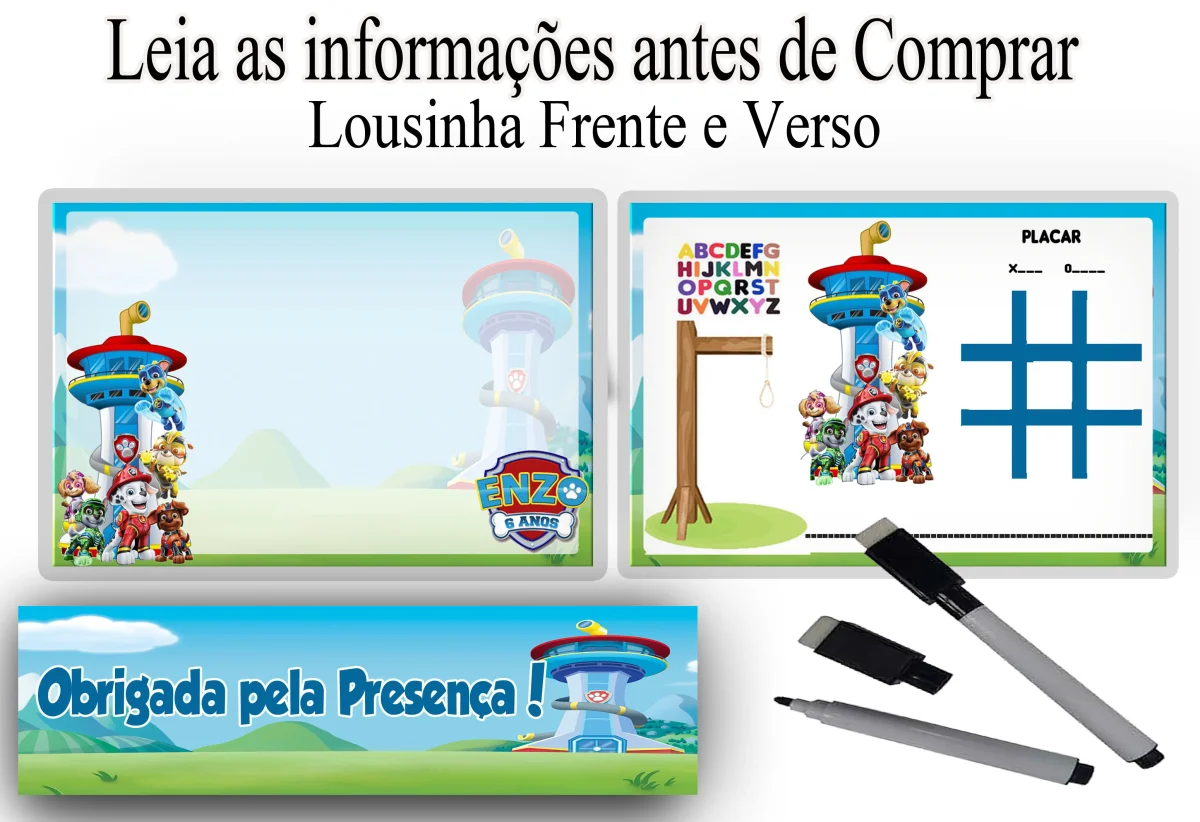 Lousa Magica infantil personalizada para lembrancinhas Patrulha Canina - Imagem 1