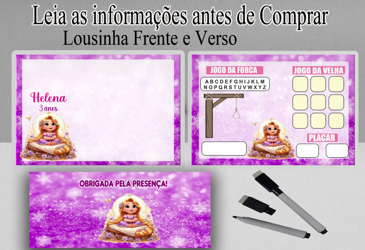 Lousa Magica infantil personalizada para lembrancinhas Rapunzel - Imagem 3