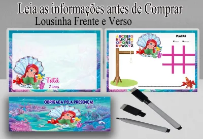 Lousa Magica infantil personalizada para lembrancinhas  da Sereia Ariel
