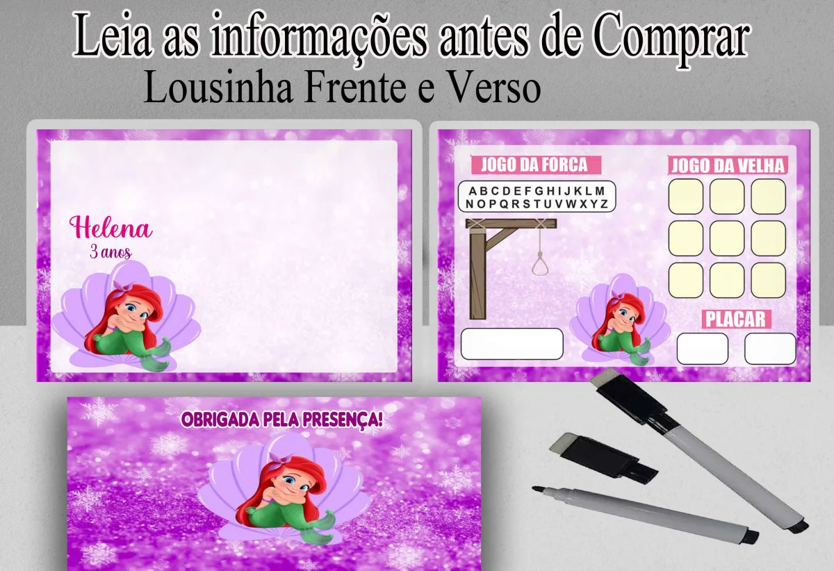 Lousa Magica infantil personalizada para lembrancinhas da Sereia Ariel - Imagem 2