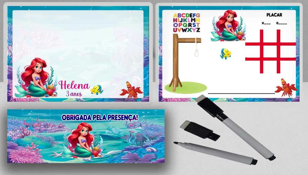 Lousa Magica infantil personalizada para lembrancinhas da Sereia Ariel - Imagem 3