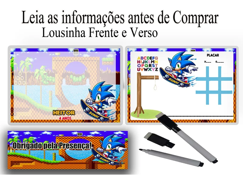 Lousa Magica infantil personalizada para lembrancinhas Sonic - Imagem 1
