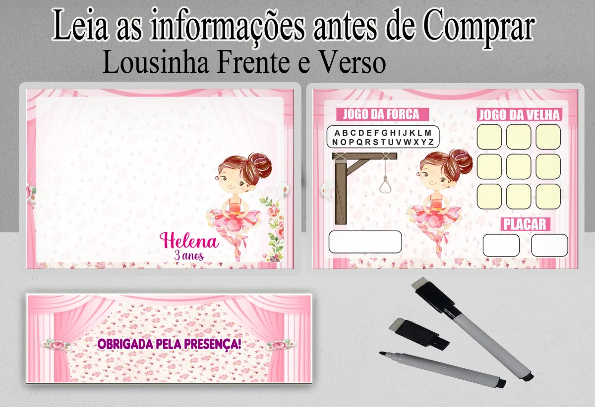 Lousa Magica infantil personalizada para lembrancinhas da Bailarina - Imagem 3