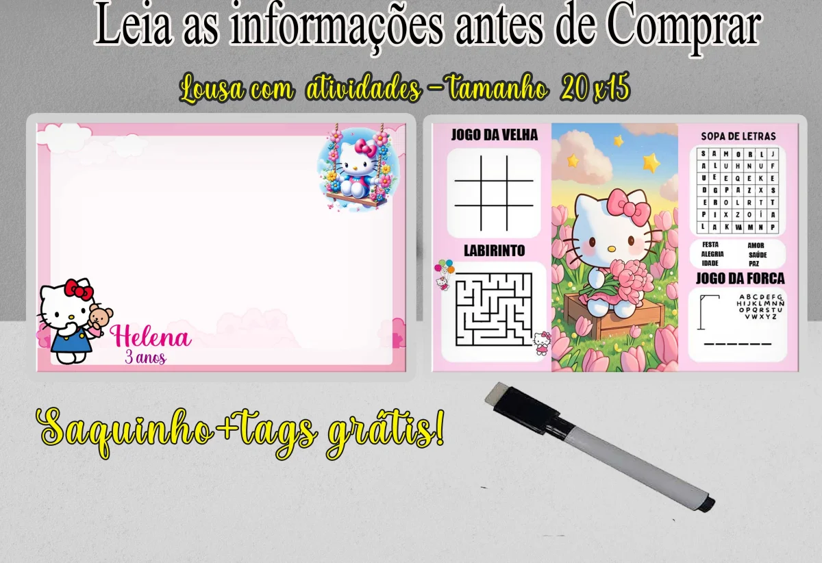 Lousa Magica infantil personalizada para lembrancinhas Hello Kitty - Imagem 1