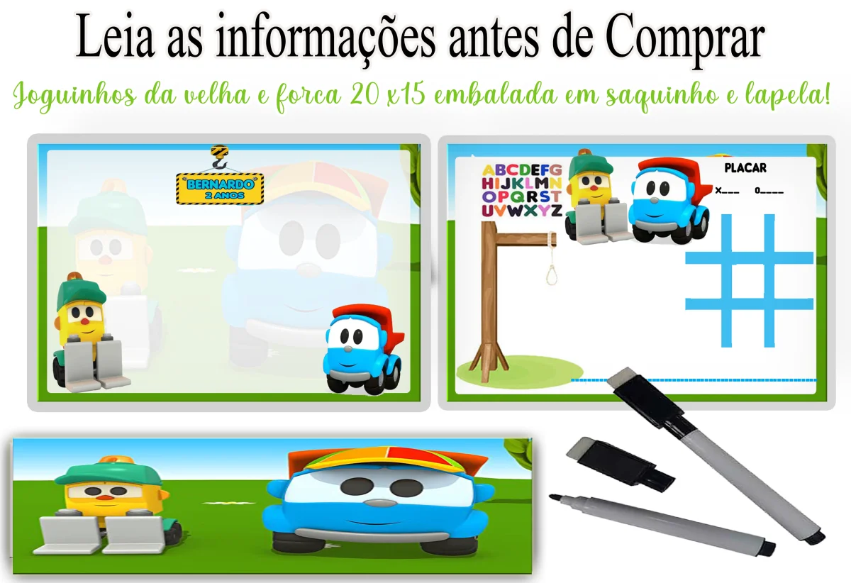 Lousa Magica infantil personalizada para lembrancinhas Léo o Caminhão - Imagem 1