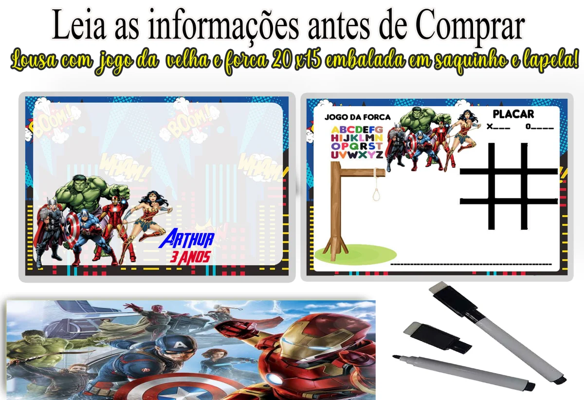 Lousa Magica infantil personalizada para lembrancinhas dos Vingadores da Marvel - Imagem 1