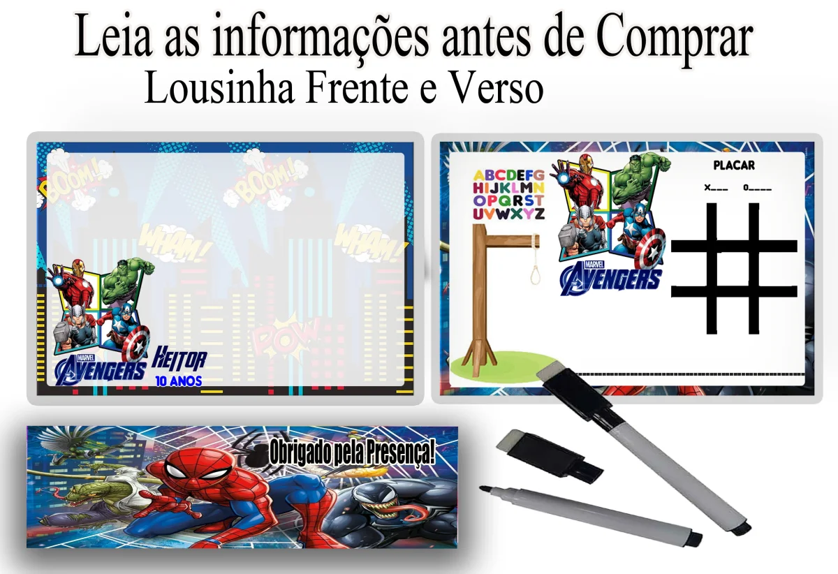 Lousa Magica infantil personalizada para lembrancinhas dos Vingadores da Marvel - Imagem 2