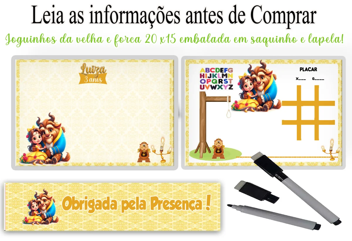 Lousa Magica infantil personalizada para lembrancinhas da Bela e a Fera