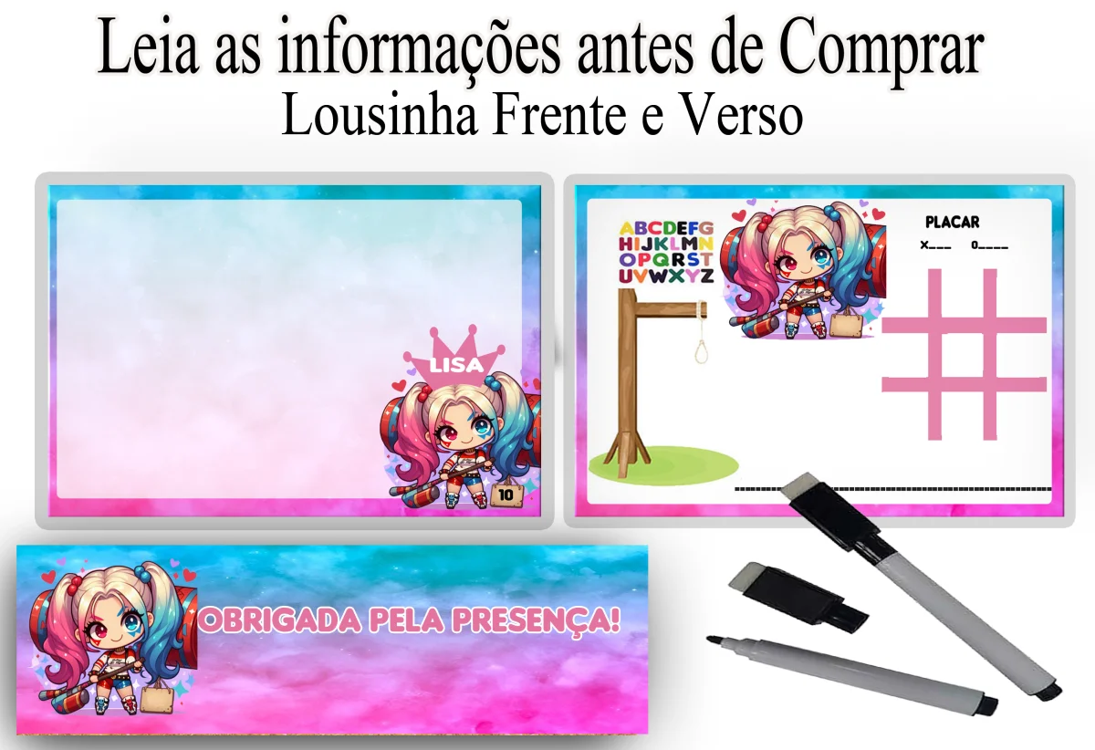 Lousa Magica infantil personalizada para lembrancinhas da Arlequina - Imagem 1