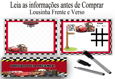Lousa Magica infantil personalizada para lembrancinhas Carros disney