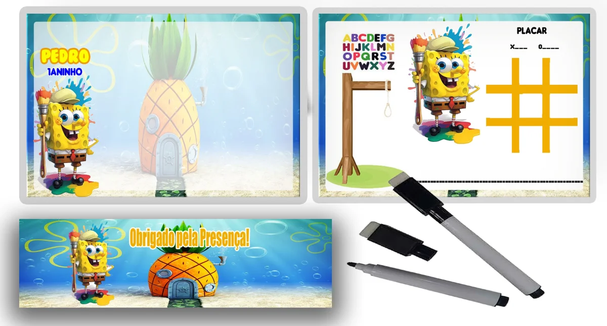 Lousa Magica infantil personalizada para lembrancinhas Bob Esponja - Imagem 2