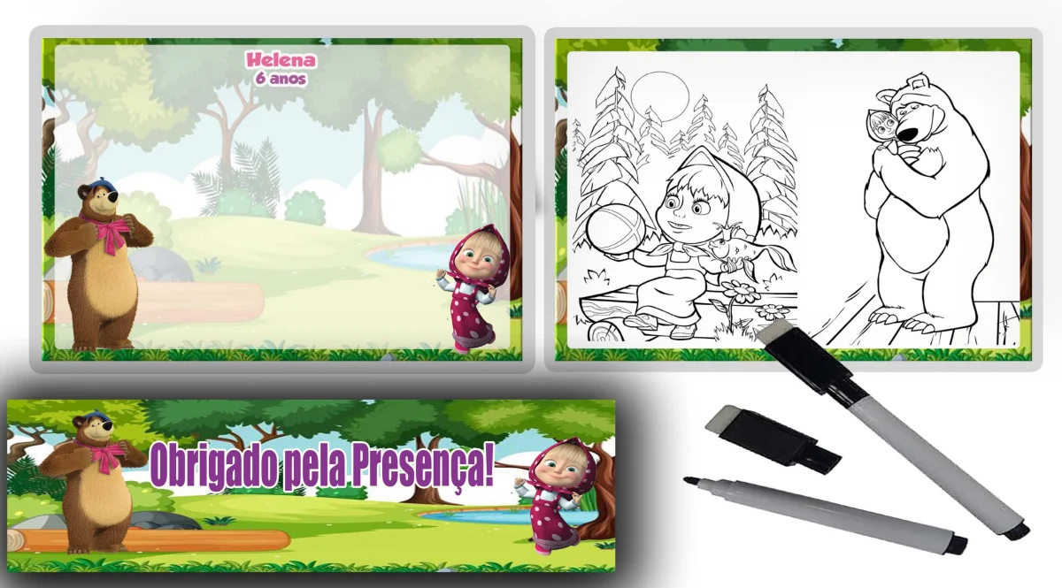 Lousa Magica infantil personalizada para lembrancinhas Marsha e o Urso - Imagem 1