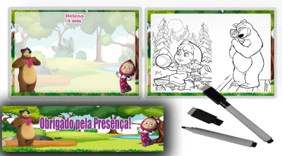 Lousa Magica infantil personalizada para lembrancinhas Marsha e o Urso