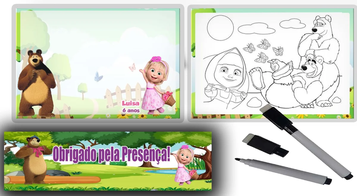 Lousa Magica infantil personalizada para lembrancinhas Marsha e o Urso - Imagem 3