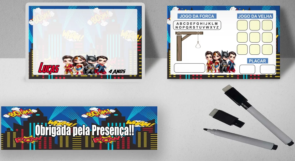 Lousa Magica infantil personalizada para lembrancinhas Super Herois da Marvel