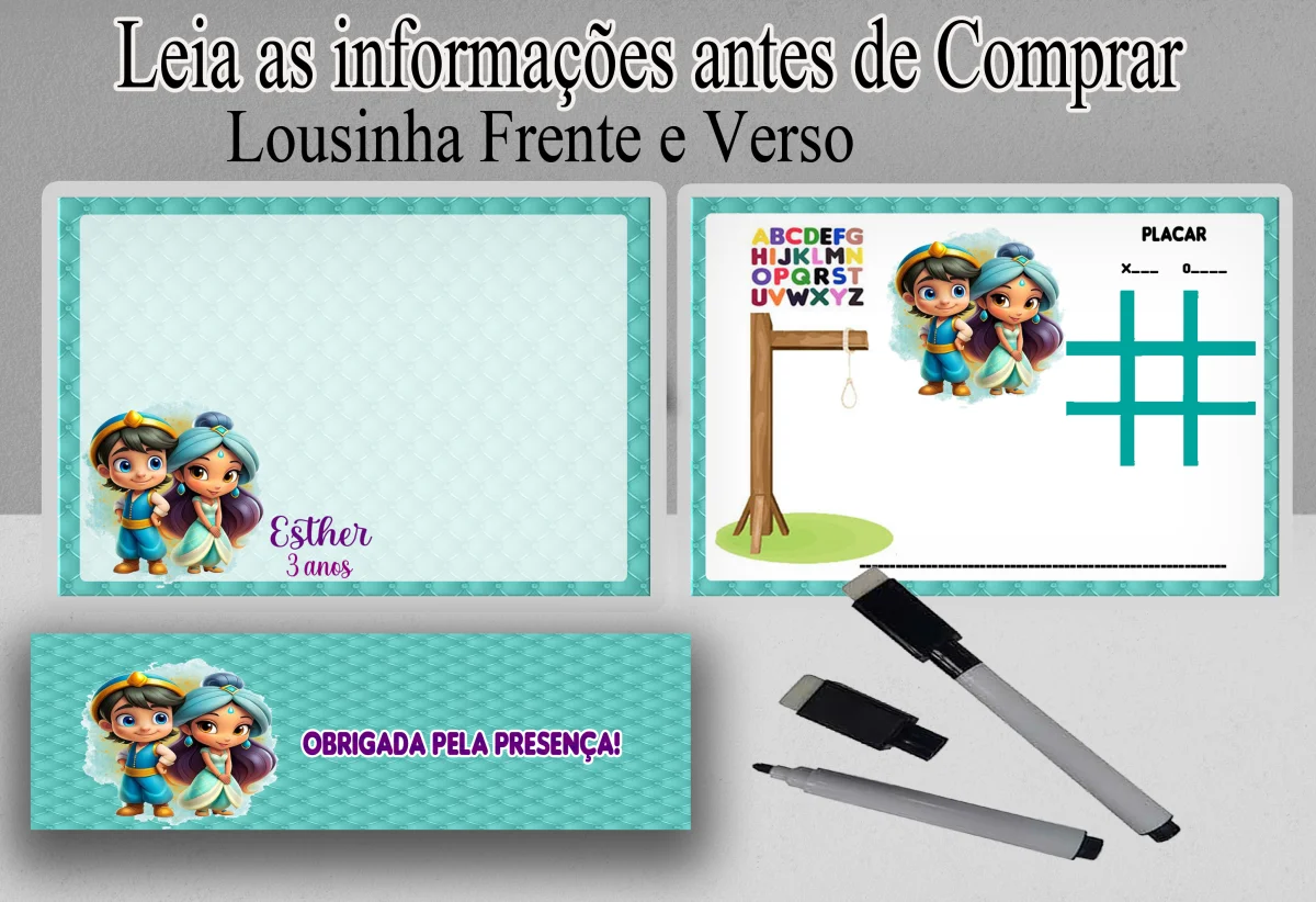 Lousa Magica infantil personalizada para lembrancinhas Aladim e Jasmine - Imagem 2