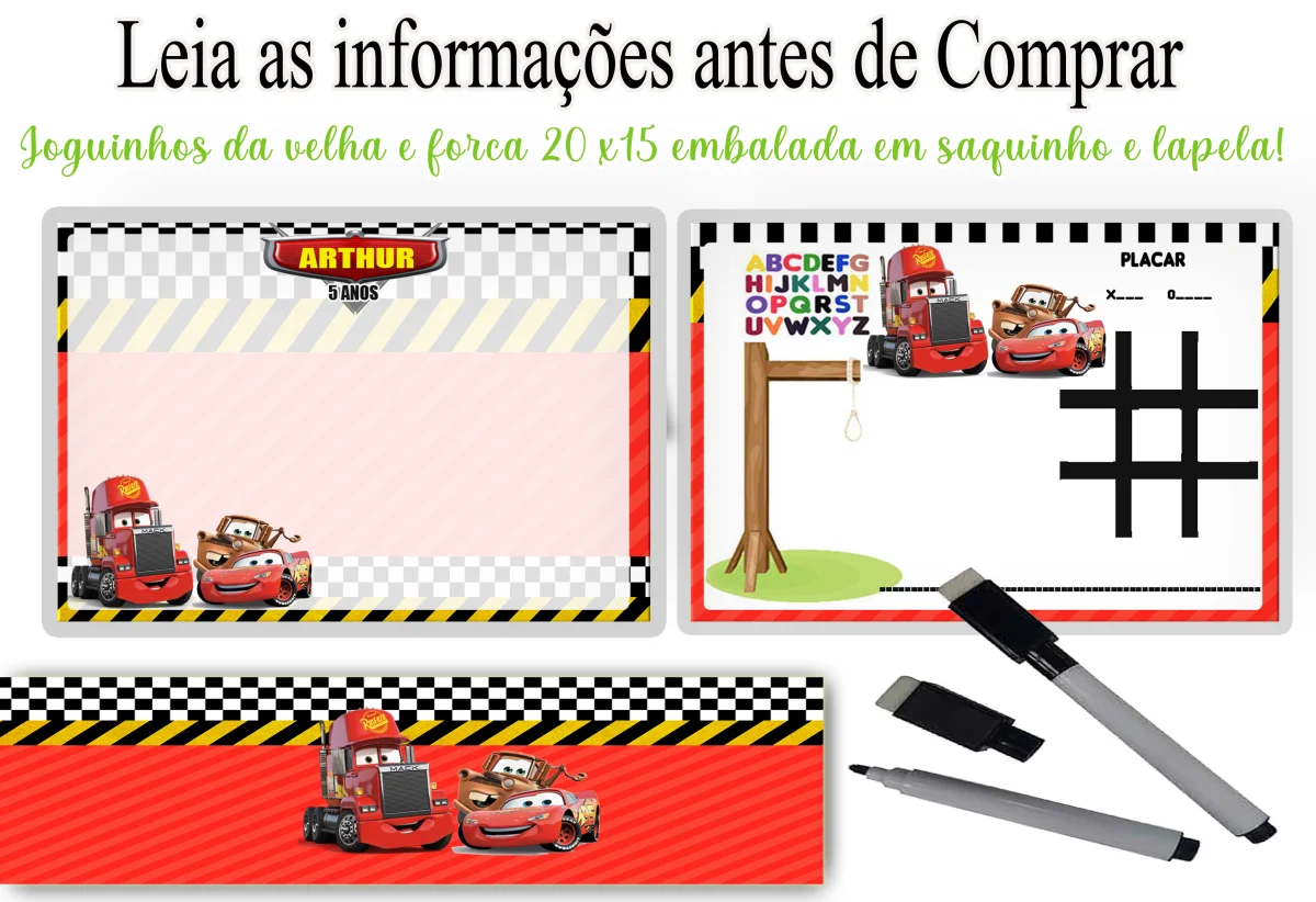 Lousa Magica infantil personalizada para lembrancinhas Carros Disney