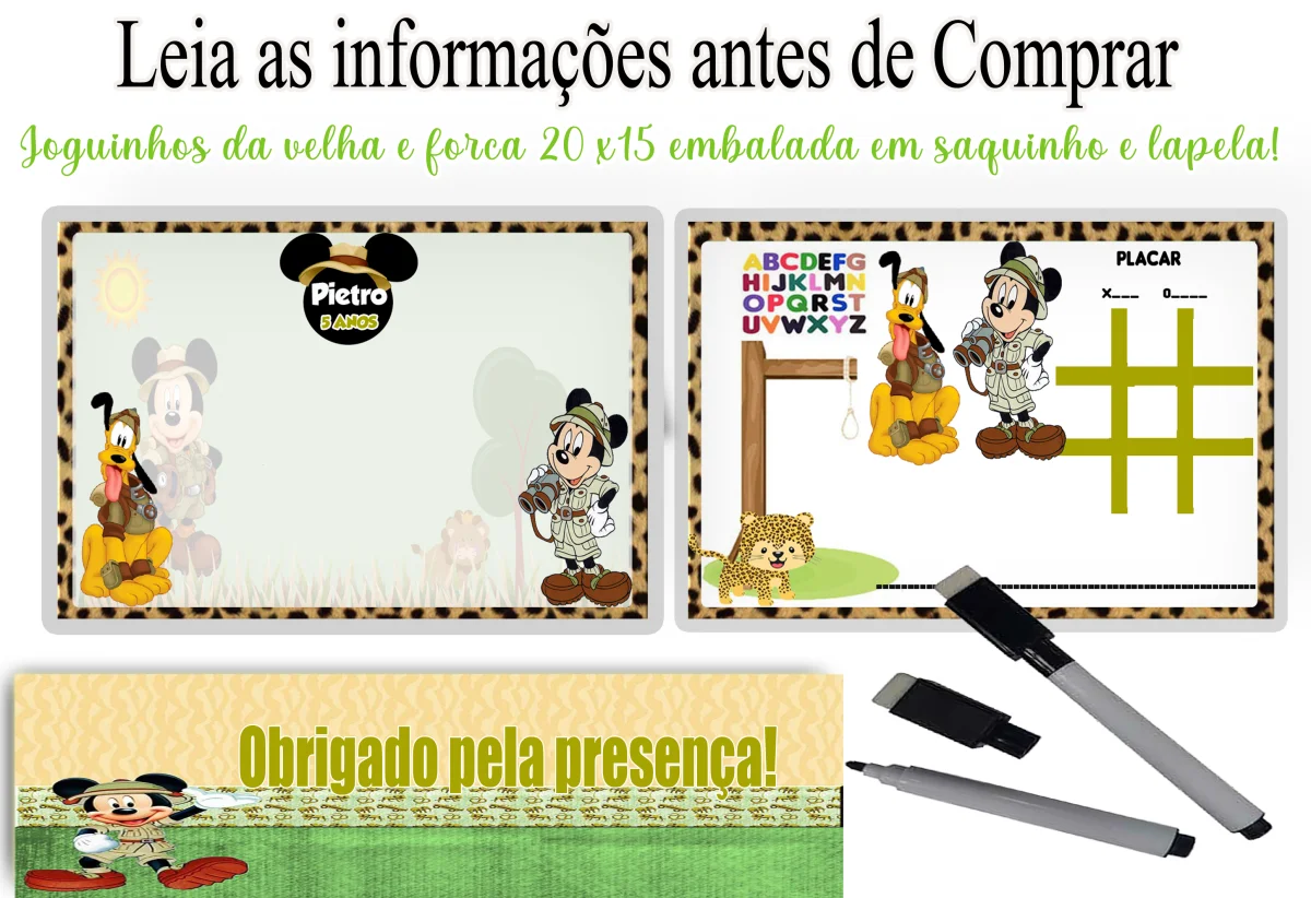 Lousa Magica infantil personalizada para lembrancinhas Mickey Safari - Imagem 1