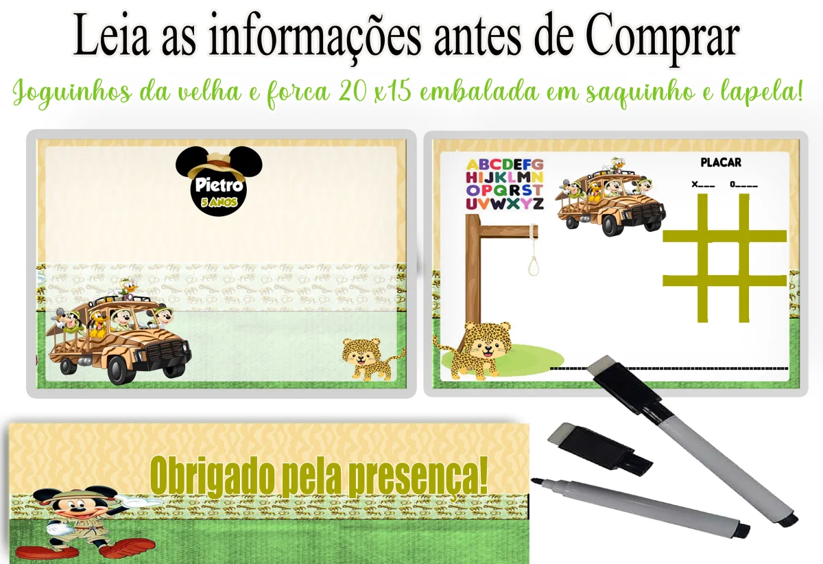 Lousa Magica infantil personalizada para lembrancinhas  Mickey Safari - Imagem 2