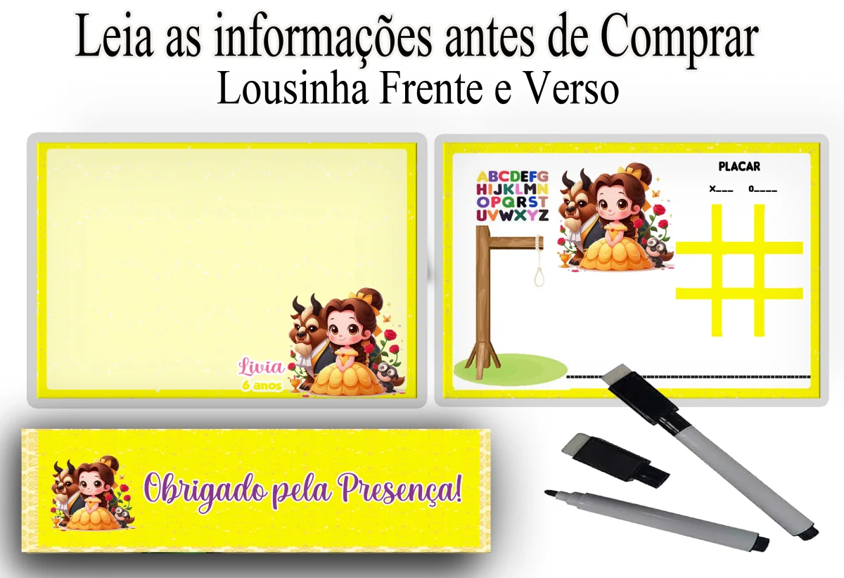 Lousa Magica infantil personalizada para lembrancinhas da Bela e a Fera