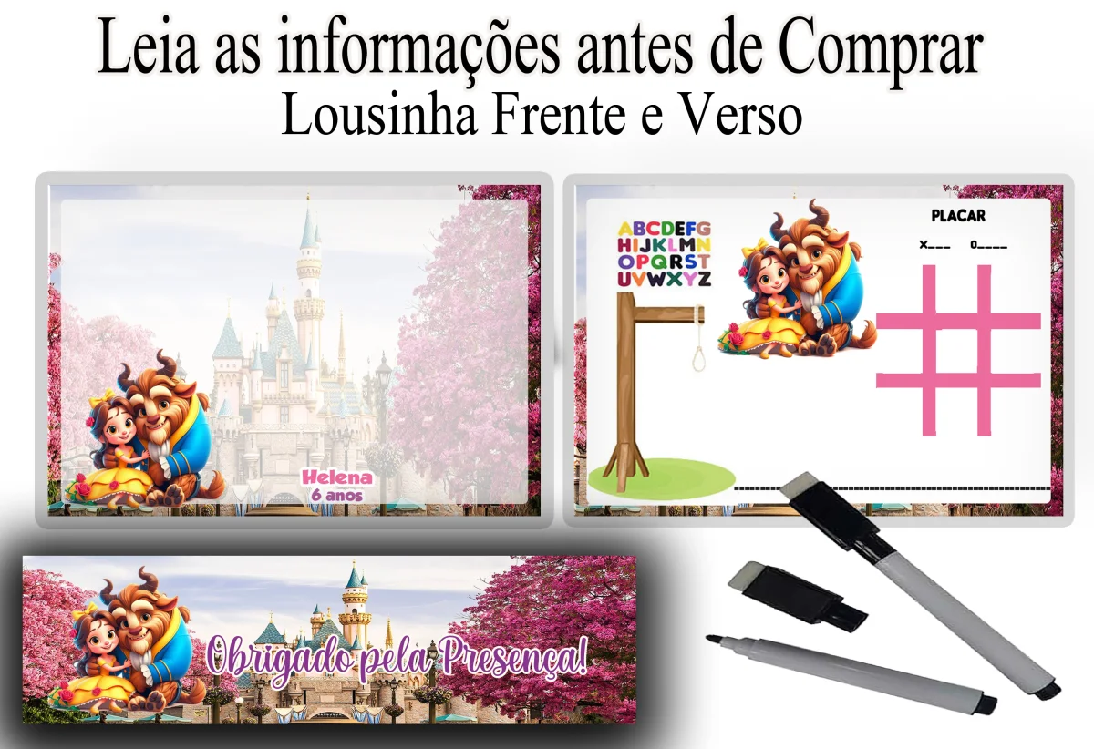 Lousa Magica infantil personalizada para lembrancinhas da Bela e a Fera - Imagem 2