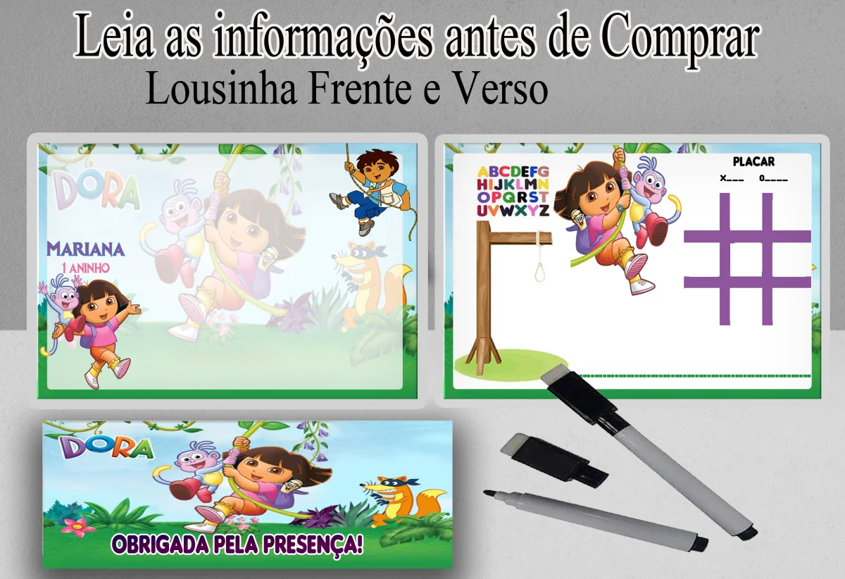 Lousa Magica infantil personalizada para lembrancinhas da Dora Aventureira