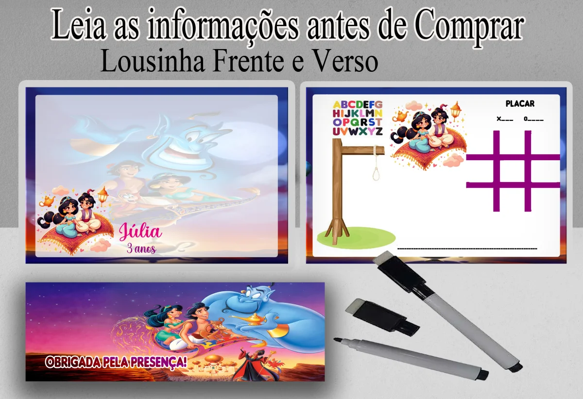 Lousa Magica infantil personalizada para lembrancinhas do Aladim e Jasmine - Imagem 3
