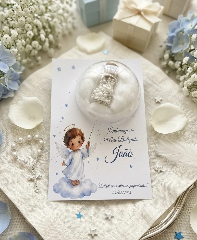 Lembrancinha para Batizado personalizada com terço - Imagem 1