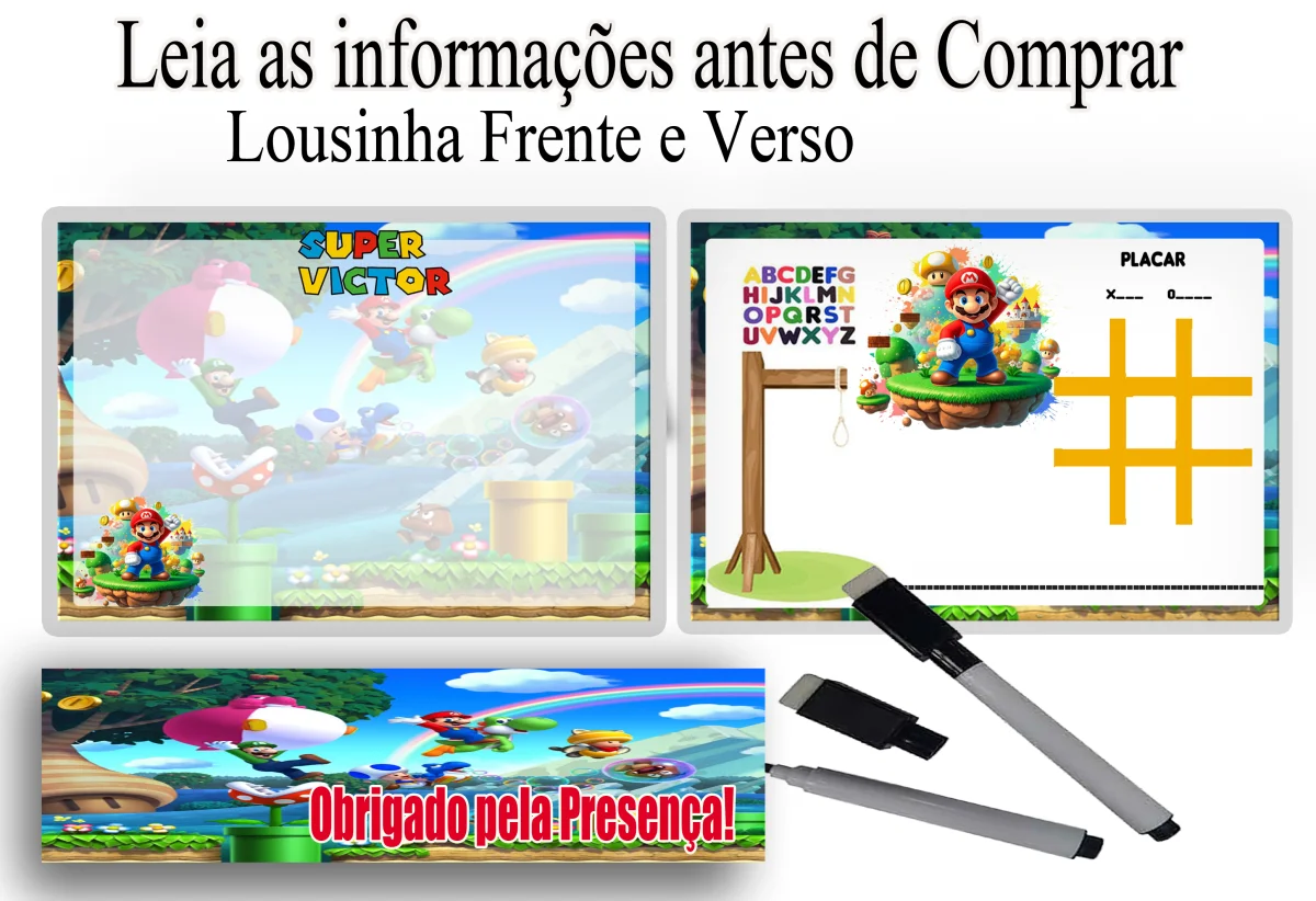 Lousa Magica infantil personalizada para lembrancinhas do Super Mario - Imagem 1