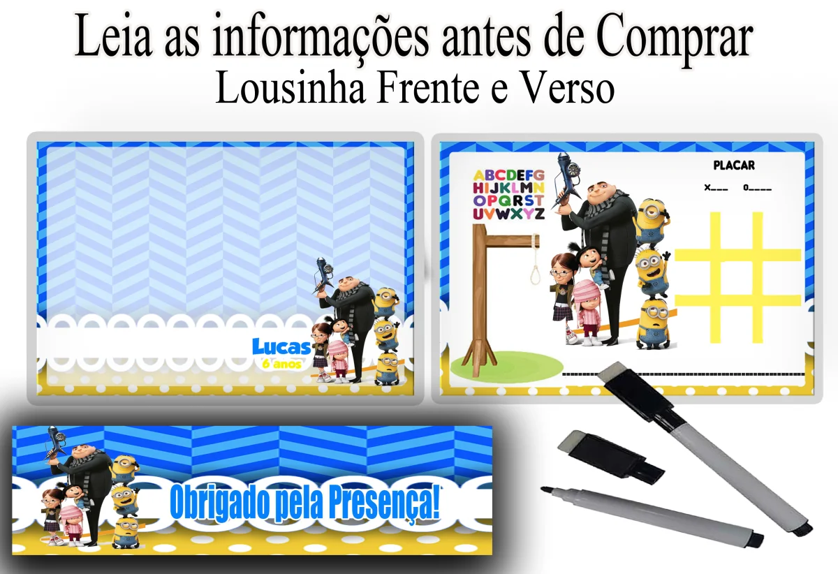 Lousa Magica infantil personalizada para lembrancinhas Meu Malvado Favorito - Imagem 3