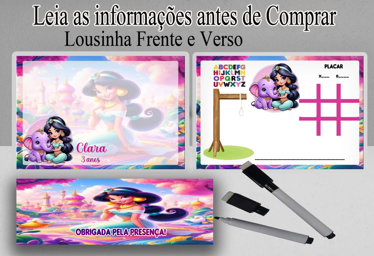 Lousa Magica infantil personalizada para lembrancinhas Princesa Jasmine - Imagem 1